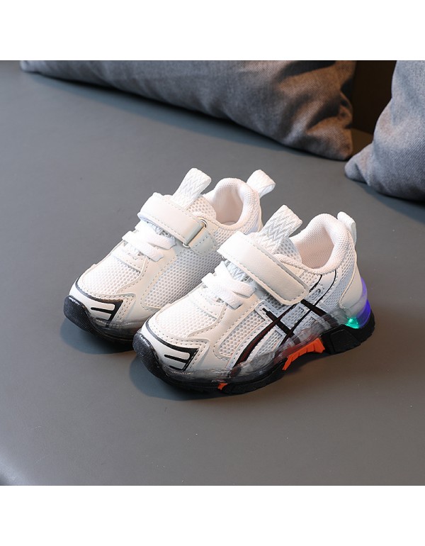 2022 spring and autumn boys' and girls' sports shoes luminous breathable mesh shoes students' running shoes children's LED light Korean shoes