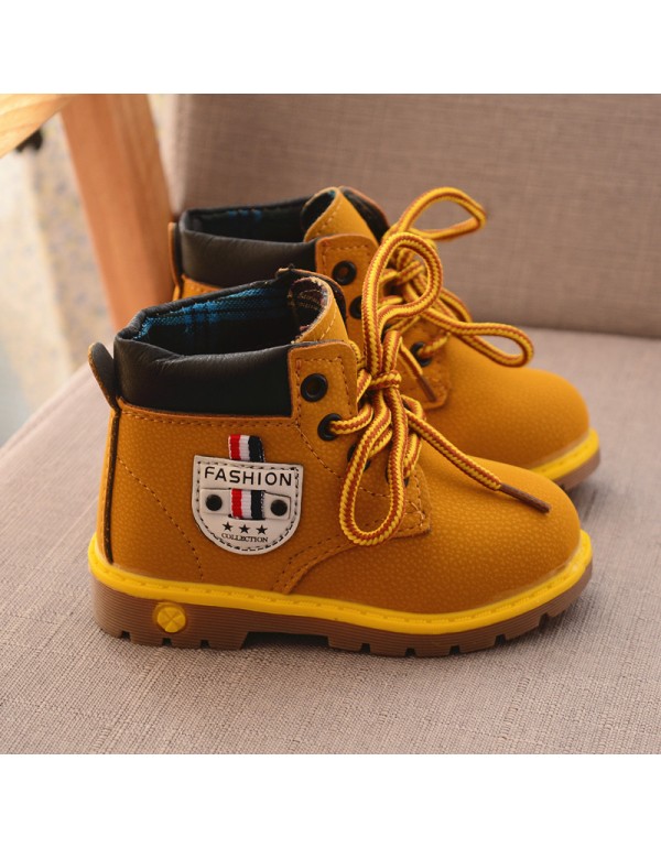 2018 children's shoes autumn and winter large cotton wool children's boys' shoes Korean Martin boots lace up short boots tide warm children's Boots