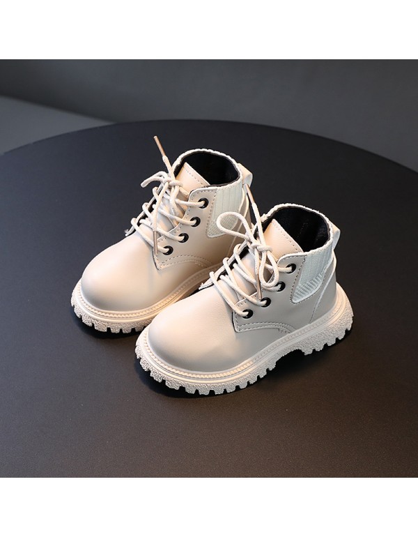 Children's autumn and winter solid color short boots boys' fashion Martin boots wool mouth girls' soft soled boots single boots leather boots