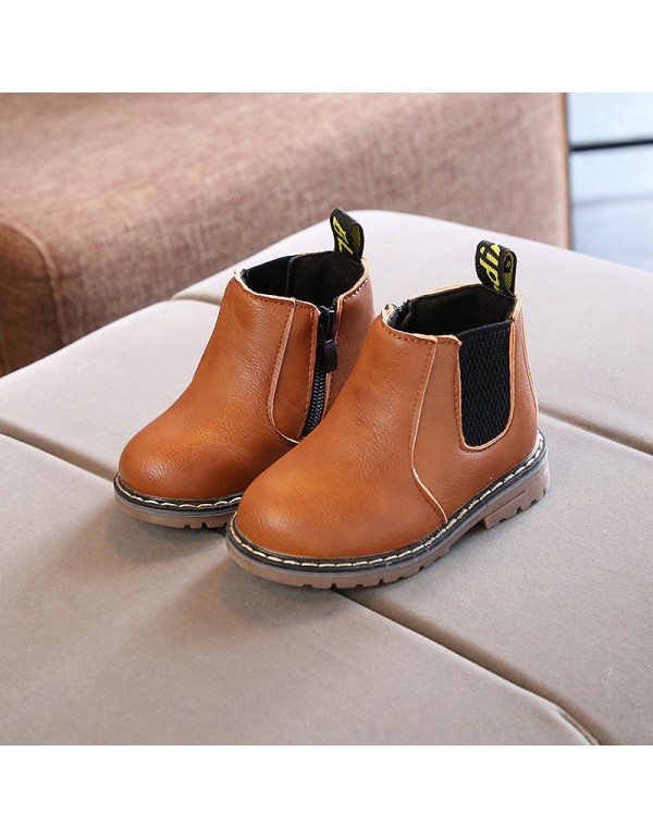 Girls' Martin boots 2022 new children's autumn and winter leather Short Boots Men's and women's British Plush warm cotton boots