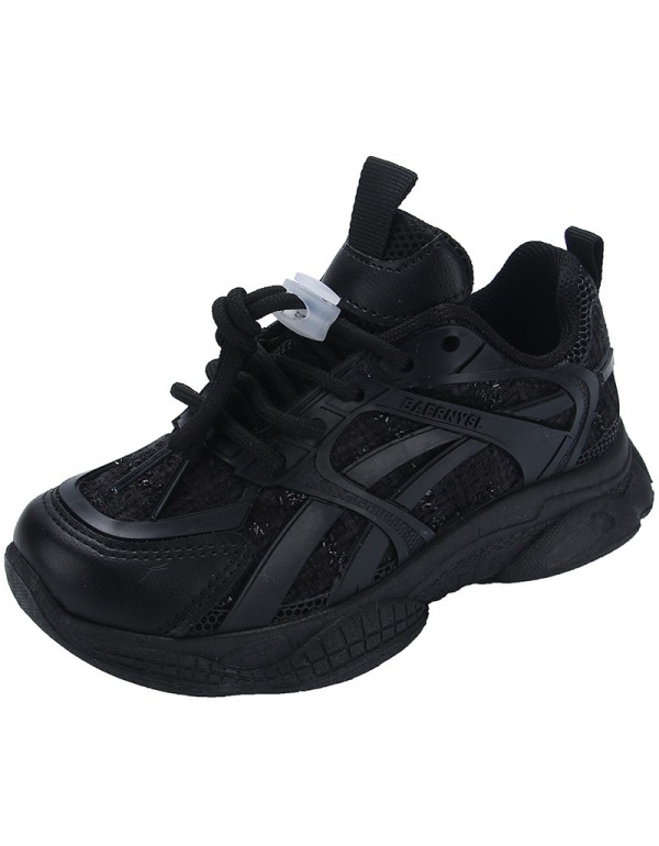 2022 spring new children's sports shoes buckle shoelaces single shoes black lattice Korean dad shoes small, middle-aged and girls