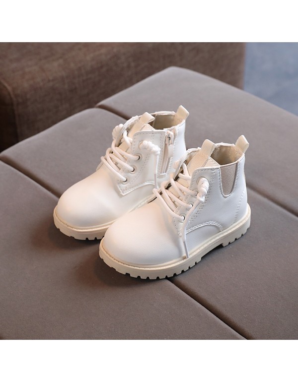 Autumn and winter new children's Martin boots boys' lace up middle tube leather boots girls' simple boots middle children's baby shoes