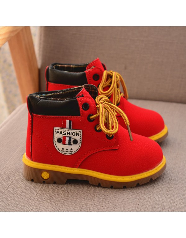 2018 children's shoes autumn and winter large cotton wool children's boys' shoes Korean Martin boots lace up short boots tide warm children's Boots