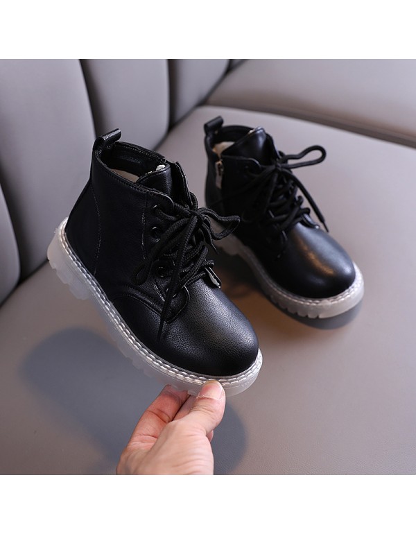 2020 autumn new children's Martin boots British style boys' motorcycle boots solid color Korean fashion girls' short boots