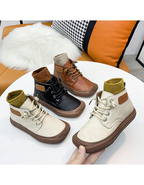 Girls' boots 2021 autumn new low barrel short boots super fiber leather face retro children's fashion boots middle and large children's leather boots