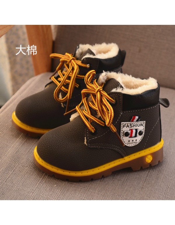 2018 children's shoes autumn and winter large cotton wool children's boys' shoes Korean Martin boots lace up short boots tide warm children's Boots