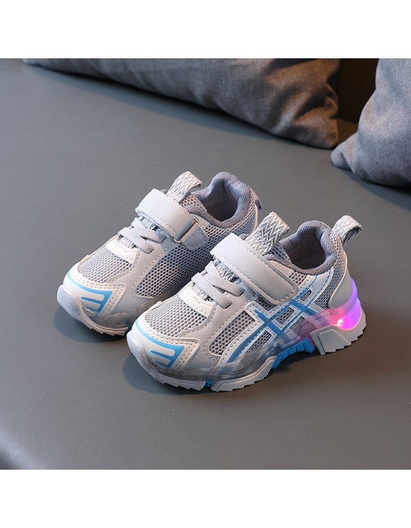 2022 spring and autumn boys' and girls' sports shoes luminous breathable mesh shoes students' running shoes children's LED light Korean shoes