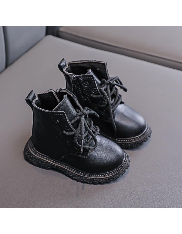 Children's boots 2022 autumn winter new children's boots girls' printed Martin boots boys' English short boots side zipper Plush boots