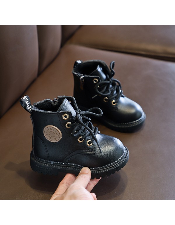 Boys' and girls' Martin boots 2021 autumn winter pop children's leather boots British style baby plus cotton warm short boots children's Boots