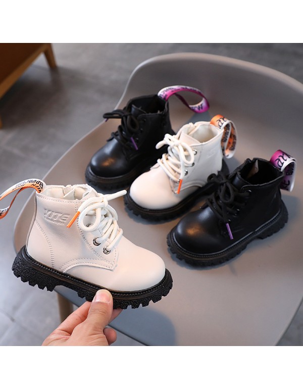 Autumn and winter children's work clothes Martin boots men's and women's super fiber soft bottom anti-skid cotton boots baby zipper short boots tide