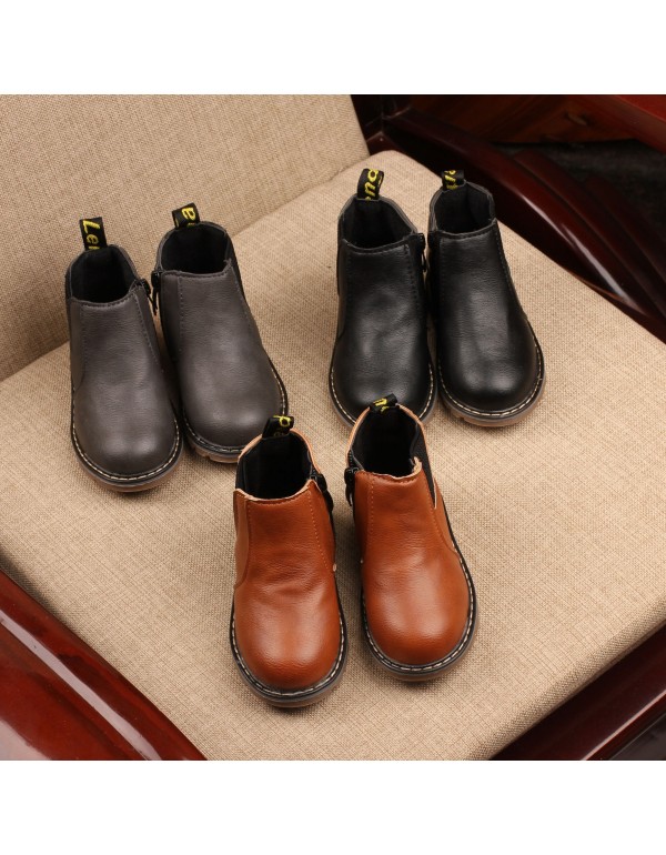 Cross border 2022 spring and autumn children's leather boots boys' casual Martin boots girls' thickened retro fashion children's shoes side zipper