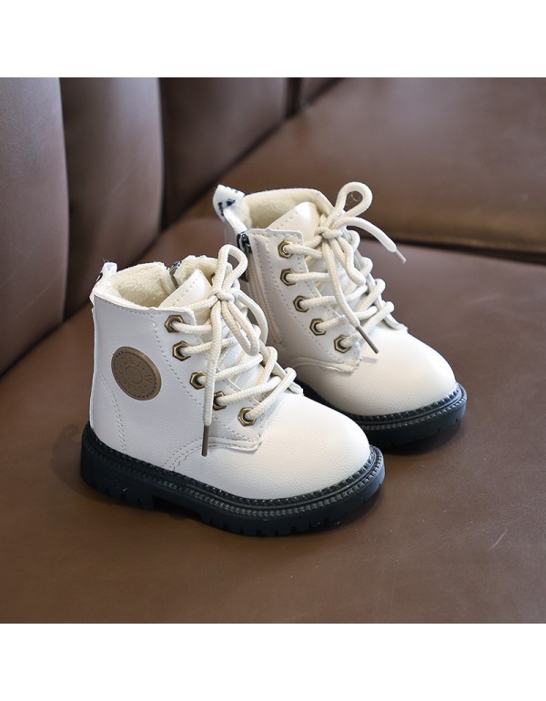 Boys' and girls' Martin boots 2021 autumn winter pop children's leather boots British style baby plus cotton warm short boots children's Boots