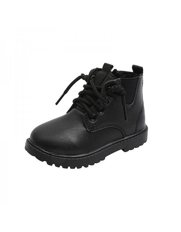 Autumn and winter new children's Martin boots boys' lace up middle tube leather boots girls' simple boots middle children's baby shoes