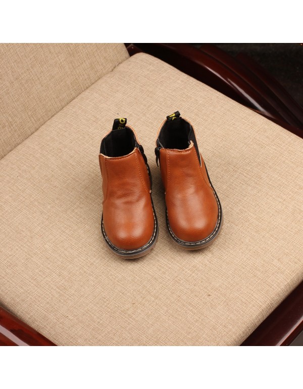 Cross border 2022 spring and autumn children's leather boots boys' casual Martin boots girls' thickened retro fashion children's shoes side zipper