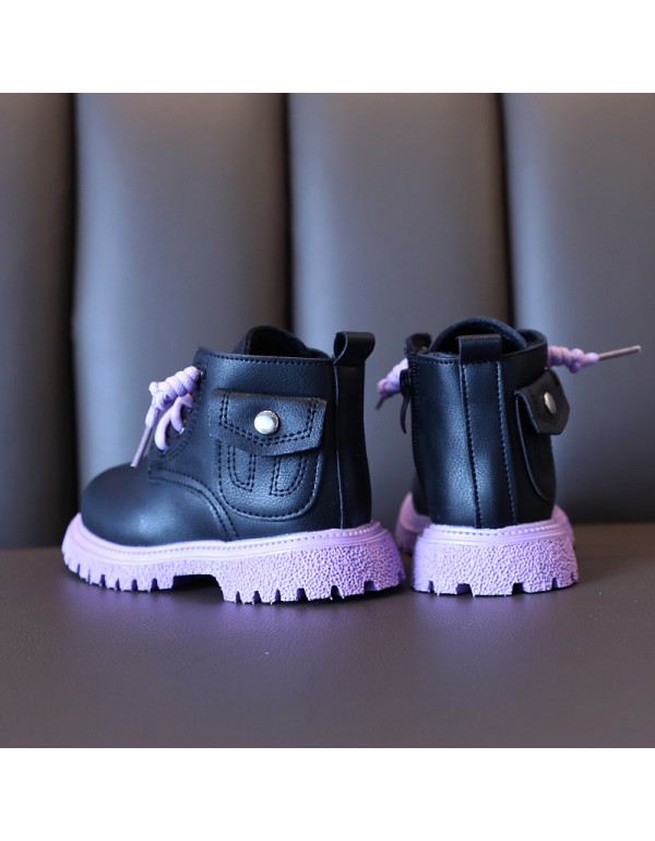 Autumn new girls' Martin boots children's baby shoes British low barrel short boots boys' Leather Boots one hair substitute