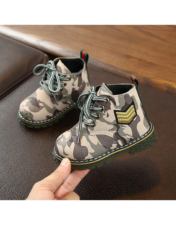 2019 autumn and winter new British style children's fashion Martin boots boys and girls' camouflage outdoor wear-resistant anti-skid small boots