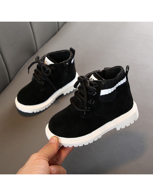 2022 autumn and winter children's single boots small middle school children's single boots girls' short boots boys' flying woven shoes British style Martin boots