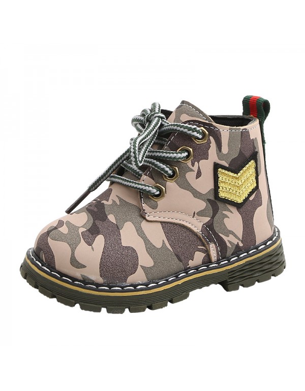 2019 autumn and winter new British style children's fashion Martin boots boys and girls' camouflage outdoor wear-resistant anti-skid small boots