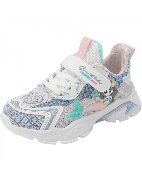 Girls' shoes children's spring and autumn new cartoon Mermaid flying woven face children's student sports leisure single shoes special price