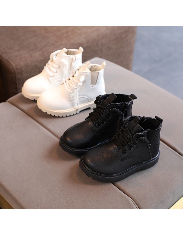 Autumn and winter new children's Martin boots boys' lace up middle tube leather boots girls' simple boots middle children's baby shoes