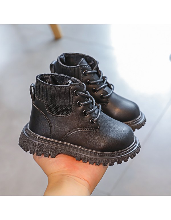 Korean version children's Martin boots girls' short boots lace up boys' Knight boots non slip soft bottom baby boots fashion generation hair