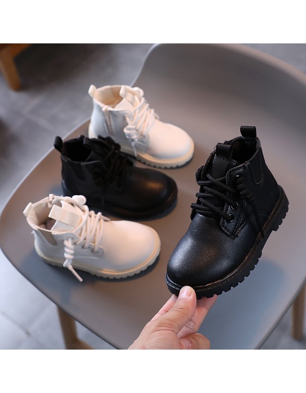 2021 autumn and winter new children's Martin boots solid color British style boys' Leather Boots girls' fashion short boots