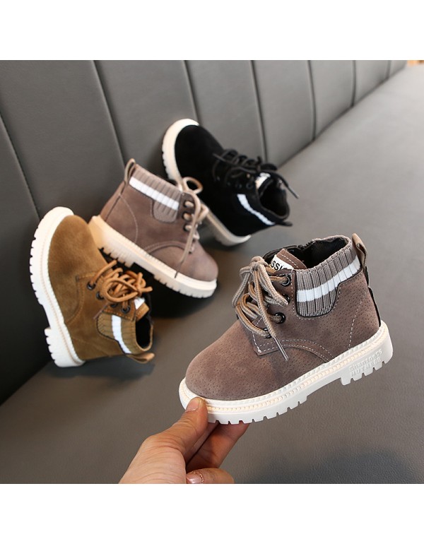 2022 autumn and winter children's single boots small middle school children's single boots girls' short boots boys' flying woven shoes British style Martin boots