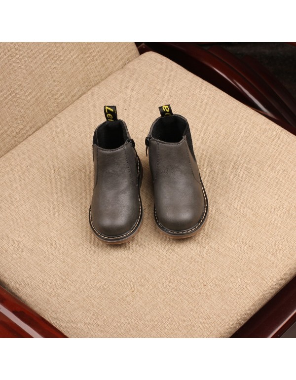 Cross border 2022 spring and autumn children's leather boots boys' casual Martin boots girls' thickened retro fashion children's shoes side zipper