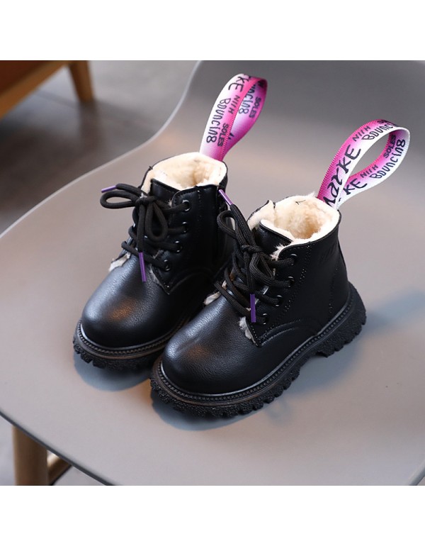 Autumn and winter children's work clothes Martin boots men's and women's super fiber soft bottom anti-skid cotton boots baby zipper short boots tide