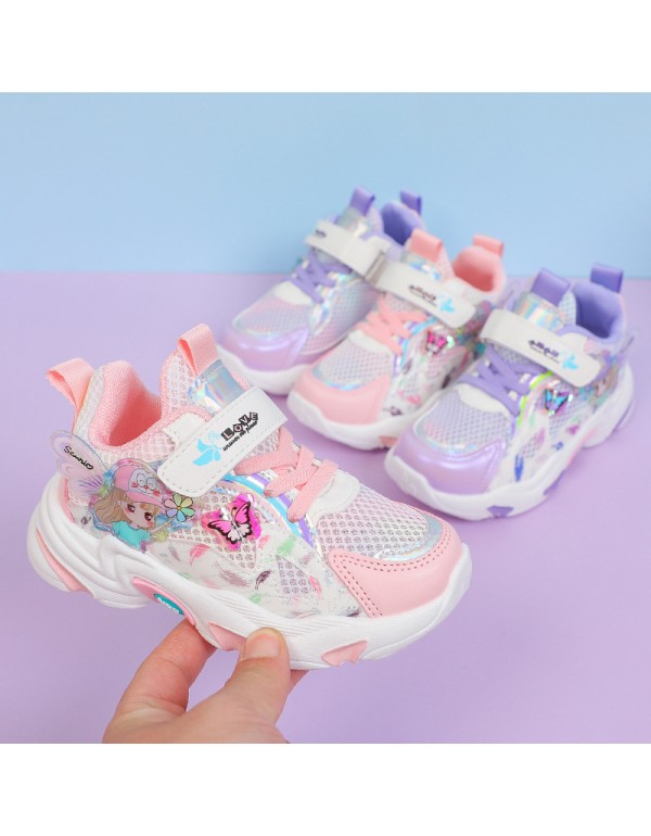 Girls' sports shoes 2022 summer new mesh breathable little girls' Princess casual shoes middle and large children's Non Slip soft sole