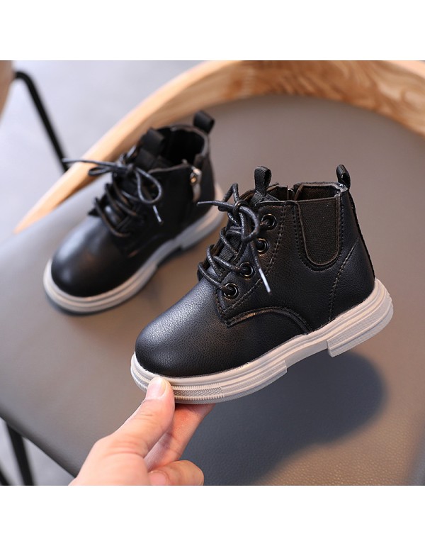 Korean fashion children's Martin boots British style retro single boots side zipper soft soled leather boots girls' single boots