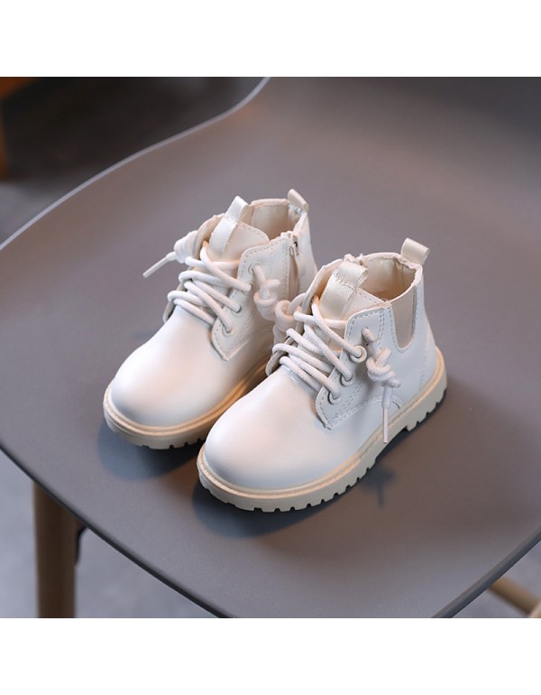 2021 autumn and winter new children's Martin boots solid color British style boys' Leather Boots girls' fashion short boots