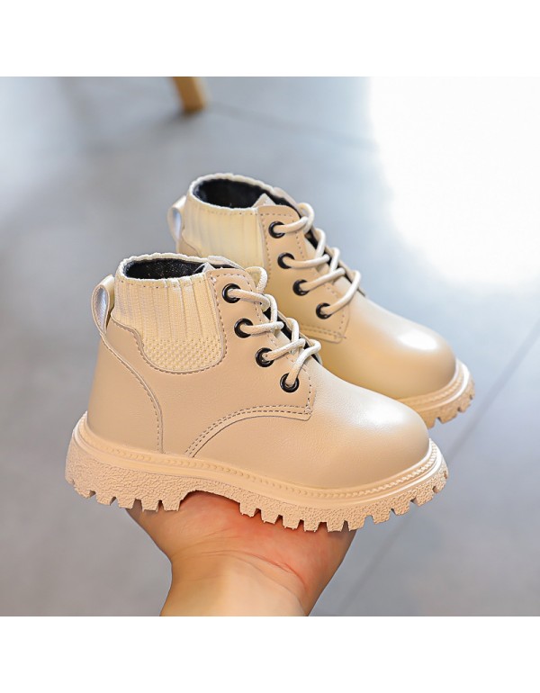 Korean version children's Martin boots girls' short boots lace up boys' Knight boots non slip soft bottom baby boots fashion generation hair