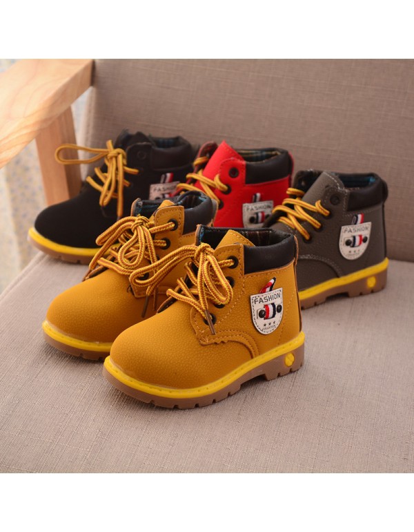 2018 children's shoes autumn and winter large cotton wool children's boys' shoes Korean Martin boots lace up short boots tide warm children's Boots