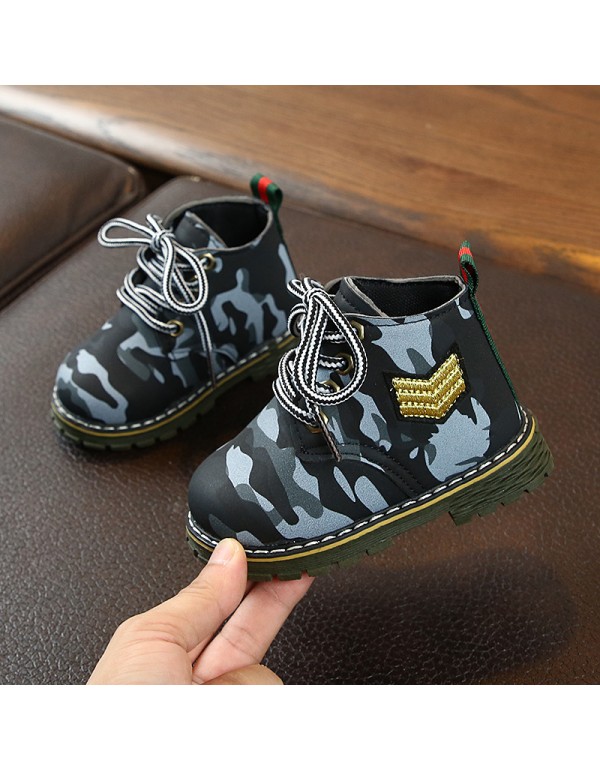 2019 autumn and winter new British style children's fashion Martin boots boys and girls' camouflage outdoor wear-resistant anti-skid small boots