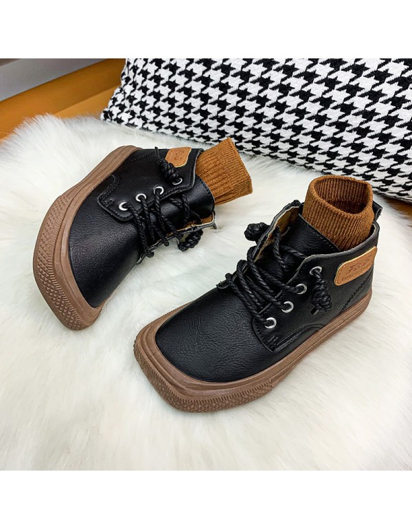 Girls' boots 2021 autumn new low barrel short boots super fiber leather face retro children's fashion boots middle and large children's leather boots