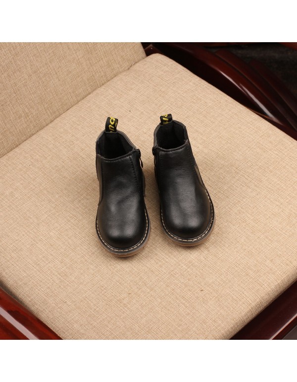 Cross border 2022 spring and autumn children's leather boots boys' casual Martin boots girls' thickened retro fashion children's shoes side zipper