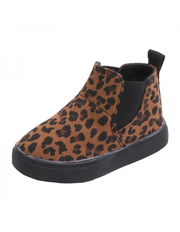 Autumn and winter children's leopard print single boots boys and girls' ground anti-skid thin velvet boots and girls' princess shoes