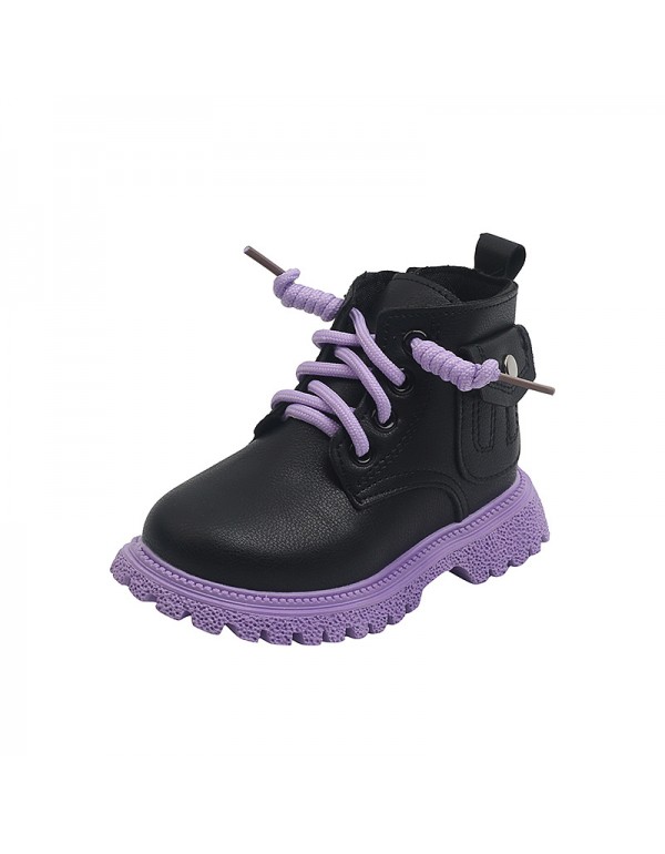 Girls' patent leather short boots 2021 autumn new boys' port style Martin boots round head jelly sole single boots boys' boots trend