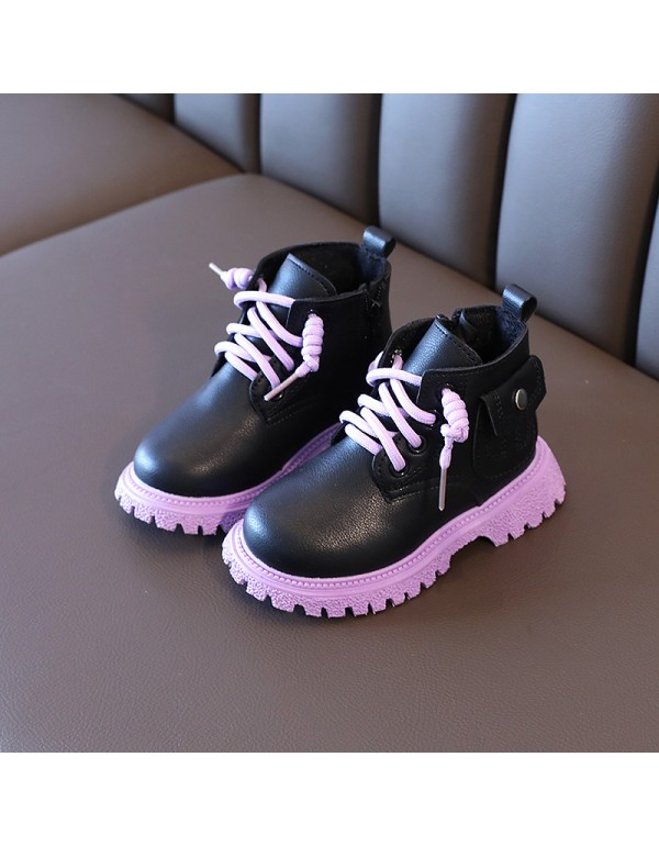 Autumn new girls' Martin boots children's baby shoes British low barrel short boots boys' Leather Boots one hair substitute