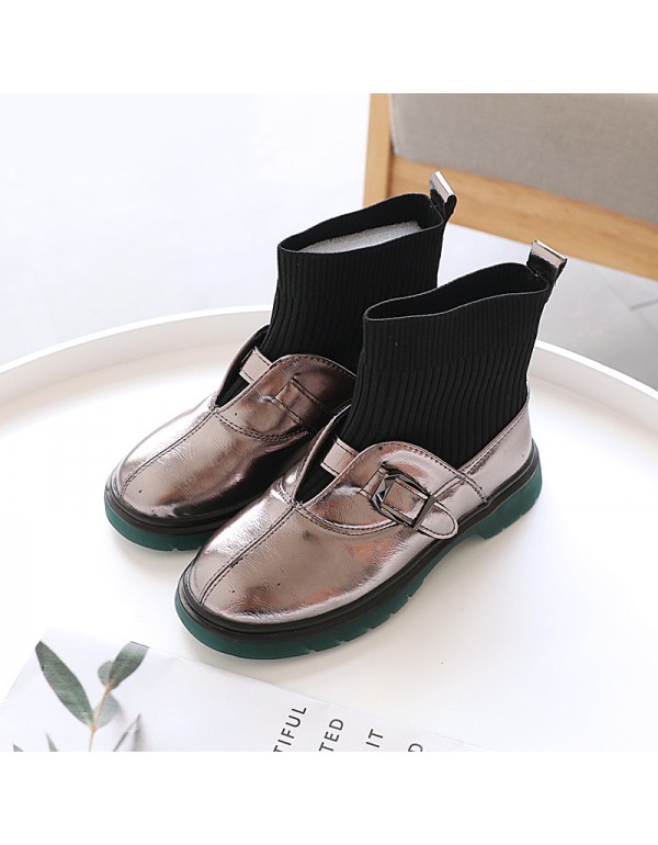 Ermian autumn and winter new Korean fashion girls' Leather Boots children's short boots Martin boots middle tube splicing 2991
