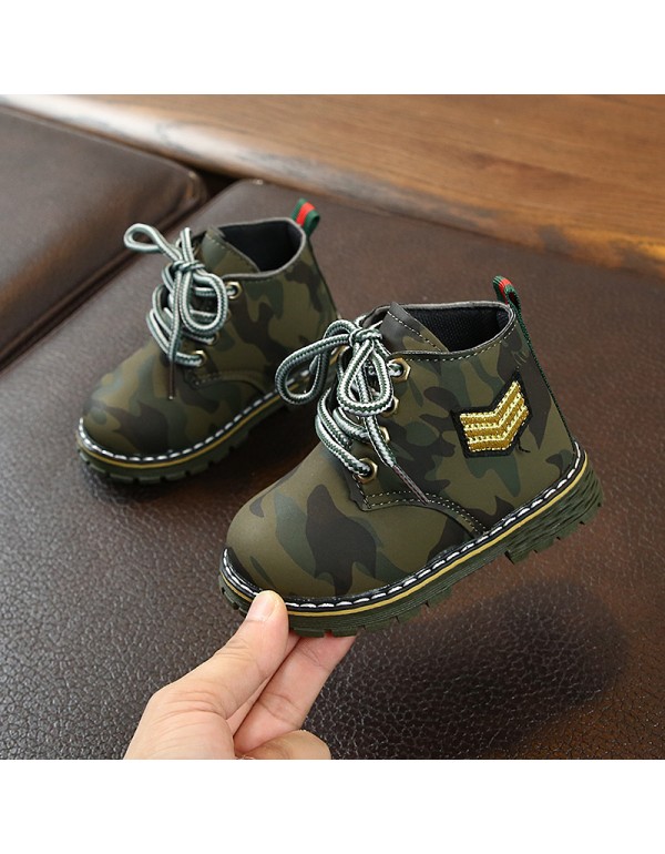 2019 autumn and winter new British style children's fashion Martin boots boys and girls' camouflage outdoor wear-resistant anti-skid small boots