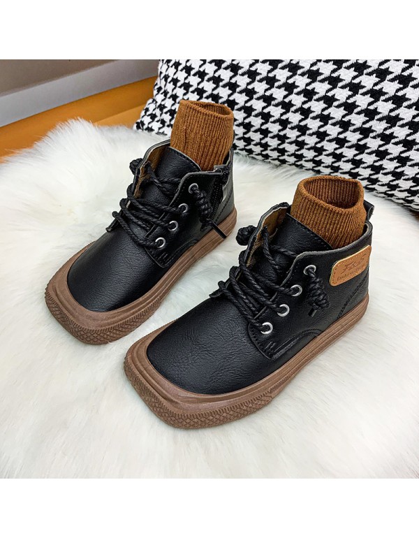 Girls' boots 2021 autumn new low barrel short boots super fiber leather face retro children's fashion boots middle and large children's leather boots