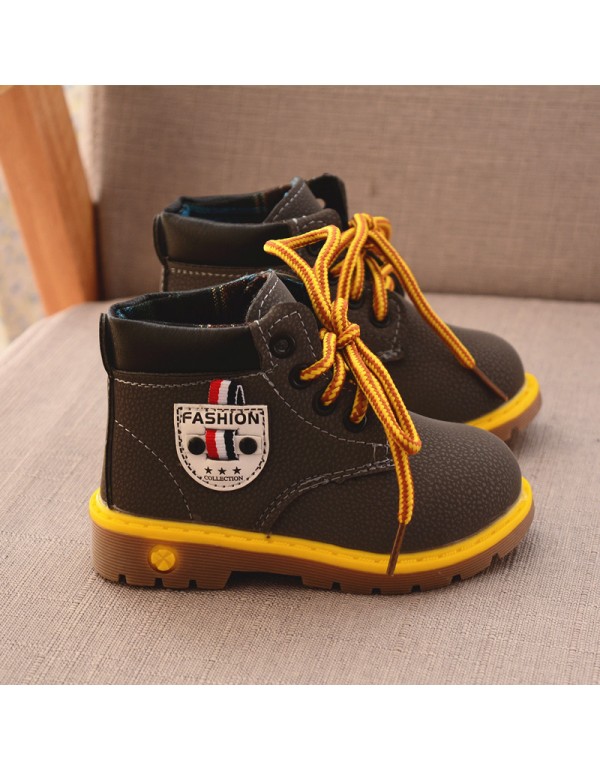 2018 children's shoes autumn and winter large cotton wool children's boys' shoes Korean Martin boots lace up short boots tide warm children's Boots