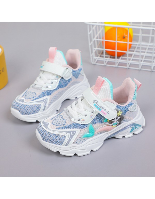 Girls' shoes children's spring and autumn new cartoon Mermaid flying woven face children's student sports leisure single shoes special price