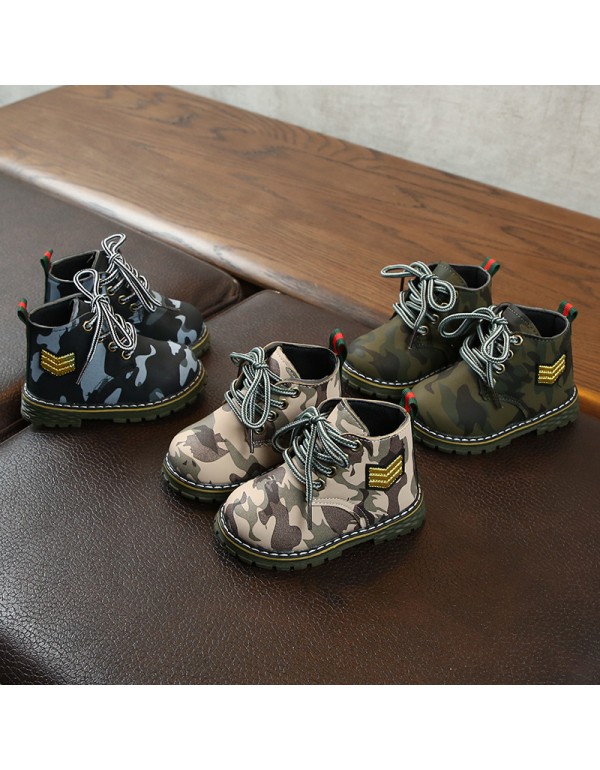 2019 autumn and winter new British style children's fashion Martin boots boys and girls' camouflage outdoor wear-resistant anti-skid small boots