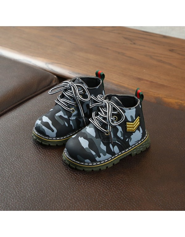 2019 autumn and winter new British style children's fashion Martin boots boys and girls' camouflage outdoor wear-resistant anti-skid small boots