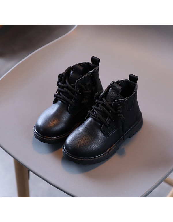 2021 autumn and winter new children's Martin boots solid color British style boys' Leather Boots girls' fashion short boots