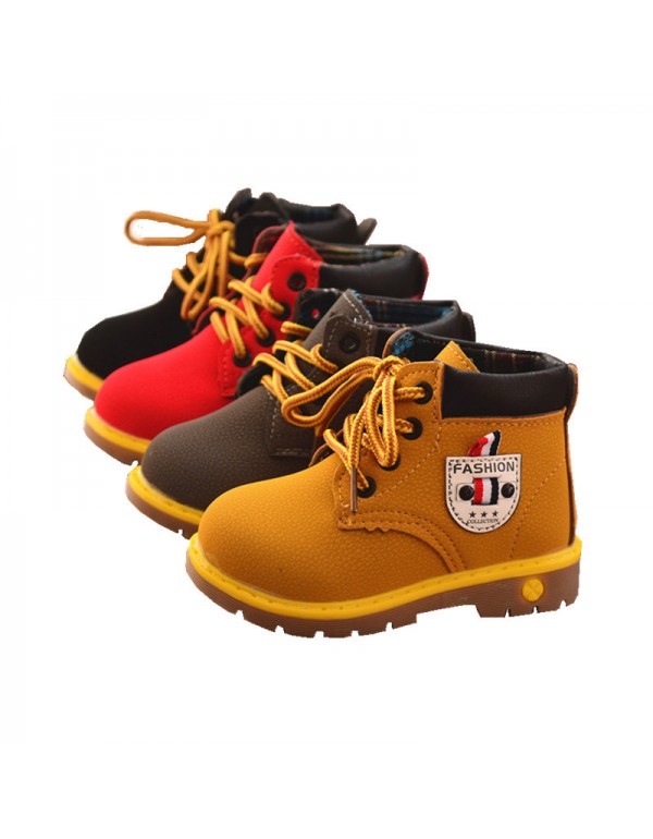 2018 children's shoes autumn and winter large cotton wool children's boys' shoes Korean Martin boots lace up short boots tide warm children's Boots