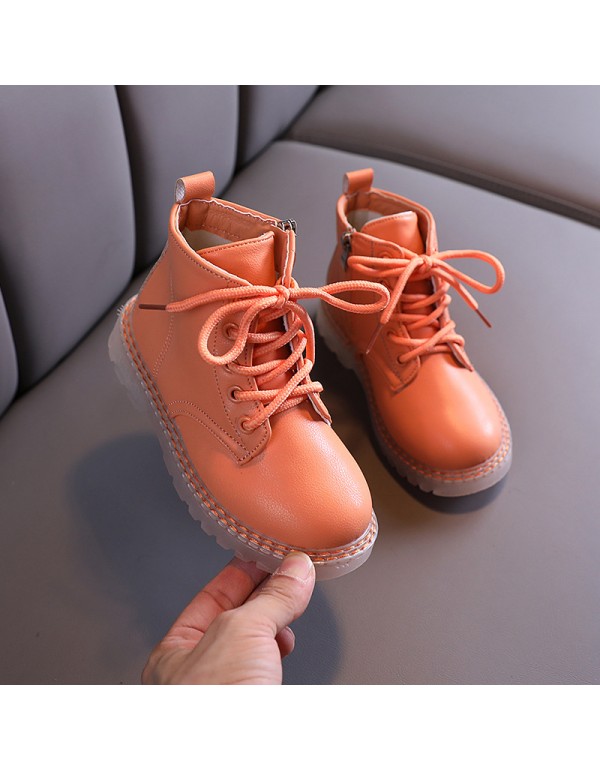 2020 autumn new children's Martin boots British style boys' motorcycle boots solid color Korean fashion girls' short boots